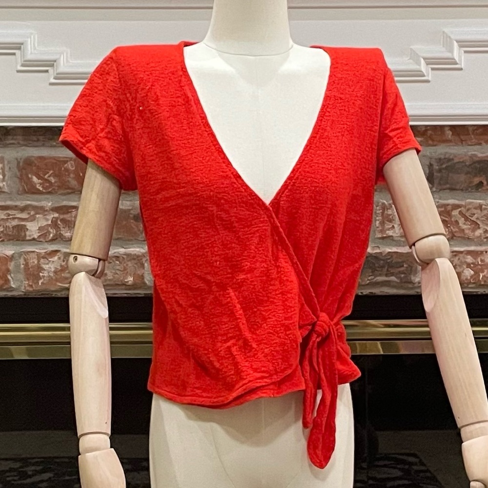 Madewell bright red wrap v neck tie top / XS / NWOT